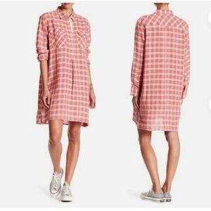 Current Elliott Womens Sz 2 Linen Cotton Blend Levee Western Plaid Shirt Dress